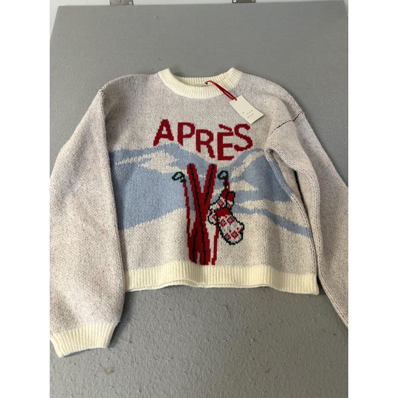 A New Day Sweater Womens Medium Cream Blue Après Ski Graphic Knit Crewneck New - Picture 1 of 6